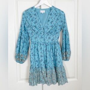 A Collective Story Turquoise Embroidered Floral Long Sleeve Mini Dress - Size S